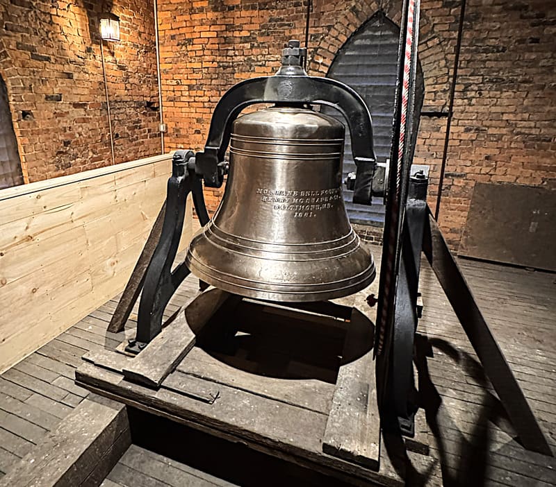 Foundry inscription on the restored bell: McShane Bell Foundry, Henry McShane & Co., Baltimore, 1881